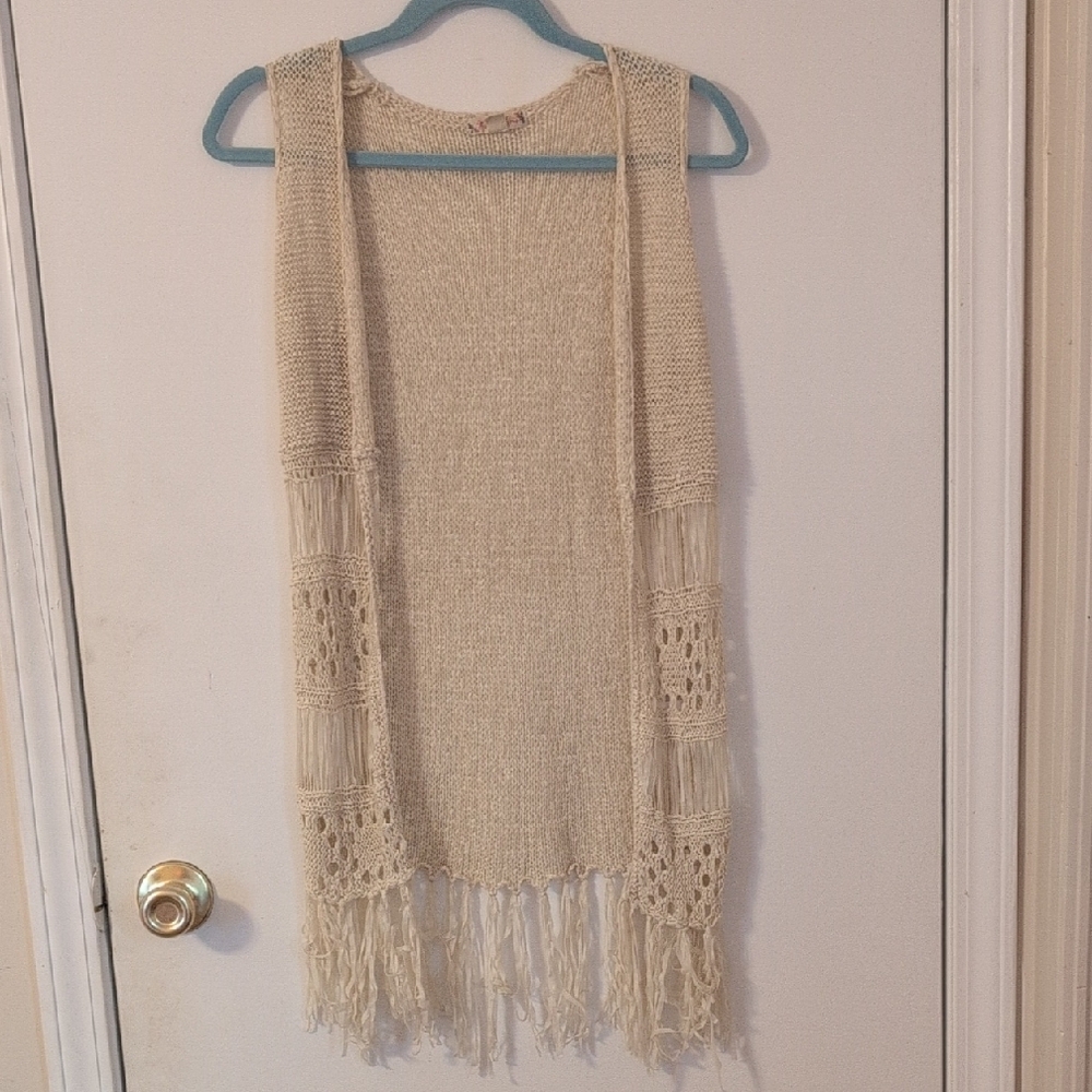 Cream Knit Fringe Sweater Vest